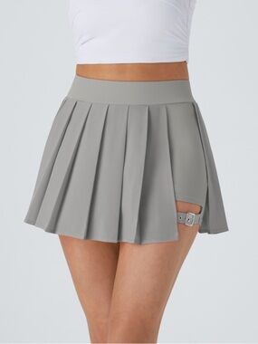 HALARA Gray Pleated Skater Skirt with Built-In Shorts